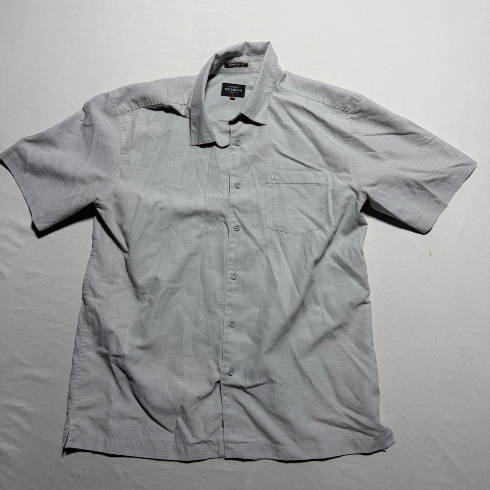 Quiksilver Waterman Collection Shirt Mens L Gray Short Sleeve Button Down